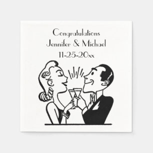 Retro Bride Groom Champagne Wedding Anniversary Napkin