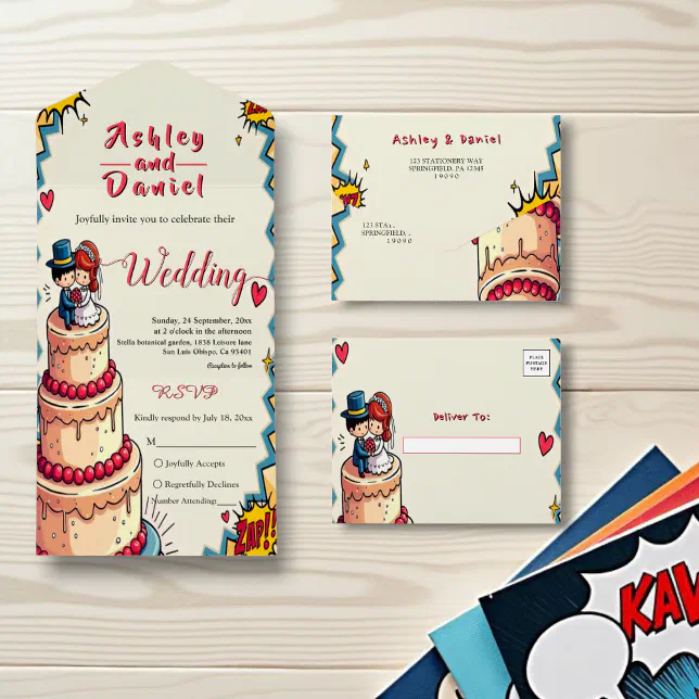 Retro Bride & Groom Pop Art Comic Style Wedding All In One Invitation ...