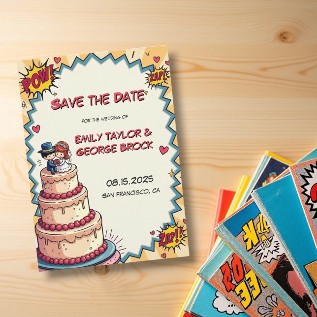 Retro Bride & Groom Pop Art Comic Style Wedding Save The Date (Creator Uploaded)
