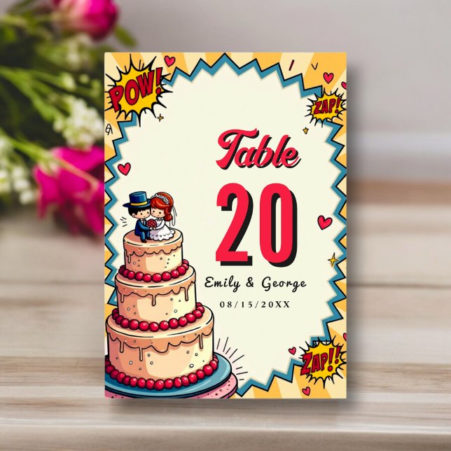 Retro Bride & Groom Pop Art Comic Style Wedding Table Number (Creator Uploaded)