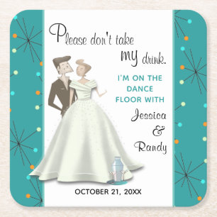 Retro Bride & Groom Save My Drink Paper Coaster