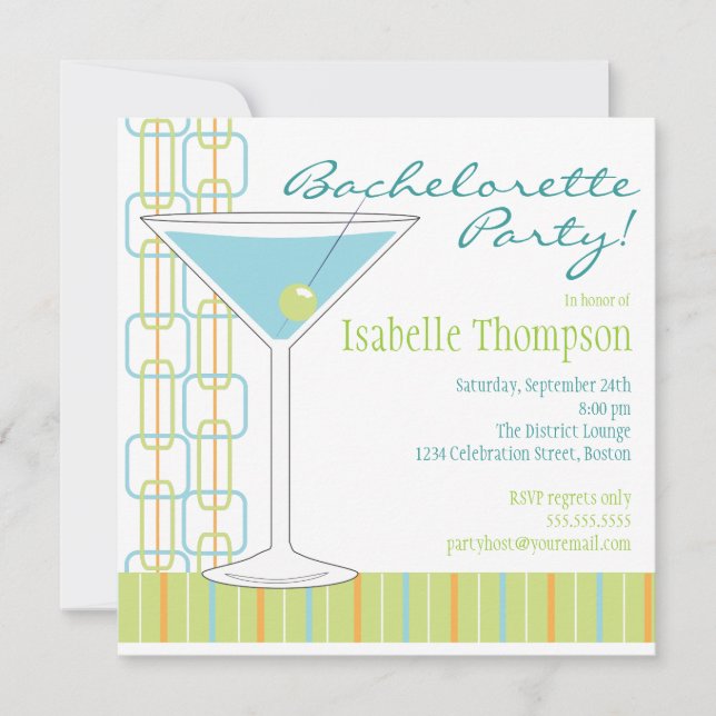 Retro Bride Martini Bachelorette Party Invitation (Front)