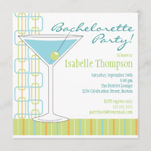 Retro Bride Martini Bachelorette Party Invitation