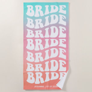 Retro Bride Pink Aqua Gradient Custom Beach Towel