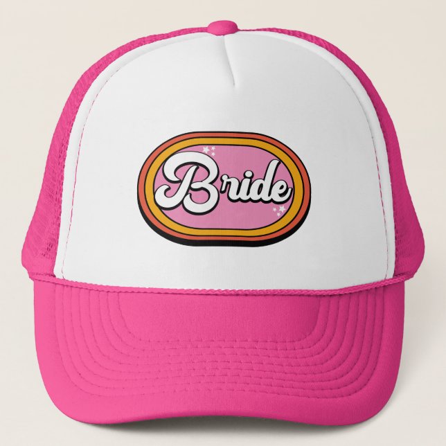 Retro Bride - Retro 70s Bride Typography Trucker Hat (Front)