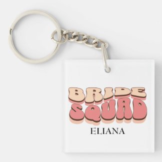 Retro Bride Squad Bridesmaid Name Bachelorette Key Ring