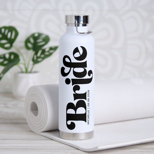 Retro Bride Typography Design Water Bottle (Yoga)