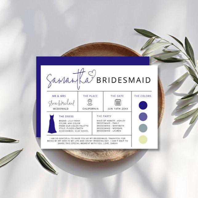 Retro Bridesmaid Info Card, Bridal Party Guide  Invitation (Retro Bridesmaid Info Card, Bridal Party Guide Invitation)