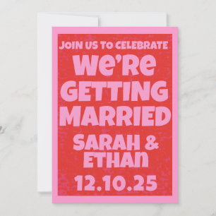 Retro Bright Bold  Funky Pink Red   Wedding  Invitation