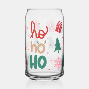 Retro Bright Christmas Icons Ho Ho Ho Can Glass