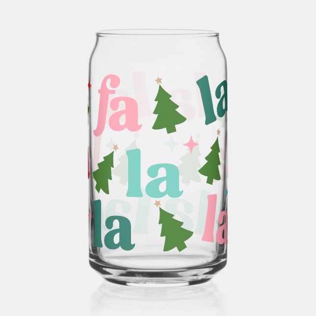 Retro Bright Christmas Tree Fa La La Can Glass (Left)