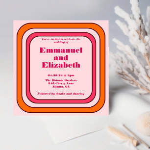 Retro Bright Colour Pink, Orange & Magenta Wedding Invitation
