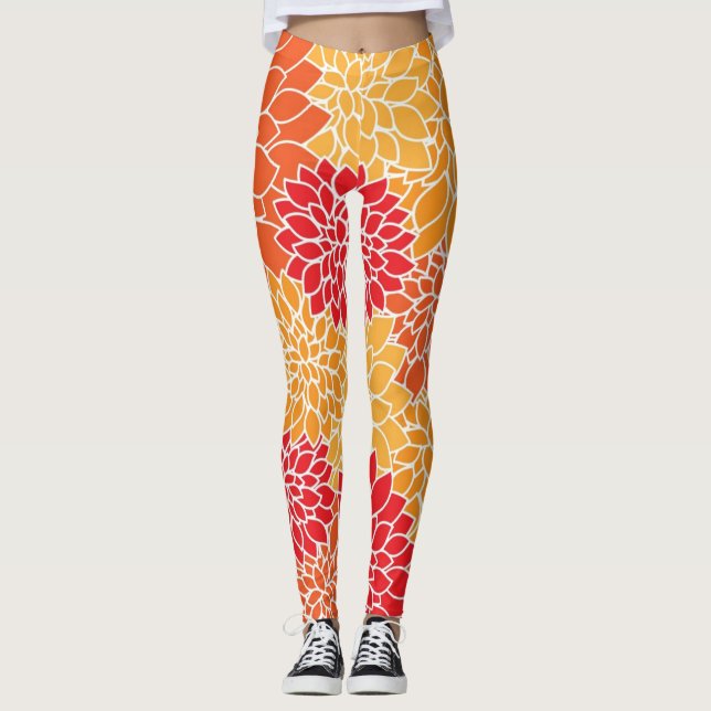 Retro Bright Colourful Floral Flowers Pattern Leggings (Front)
