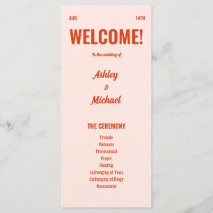 Retro Bright & Colourful Peach Wedding  Programme