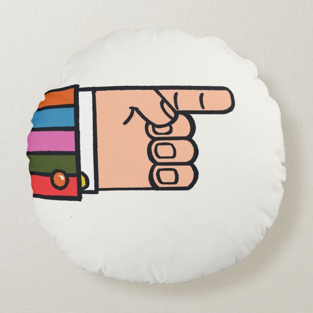 Retro Bright Fun Pointing Hand Round Pillow (Front)