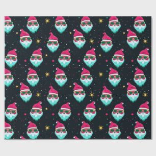 Retro Bright Pink Groovy Santa Claus Christmas  Wrapping Paper