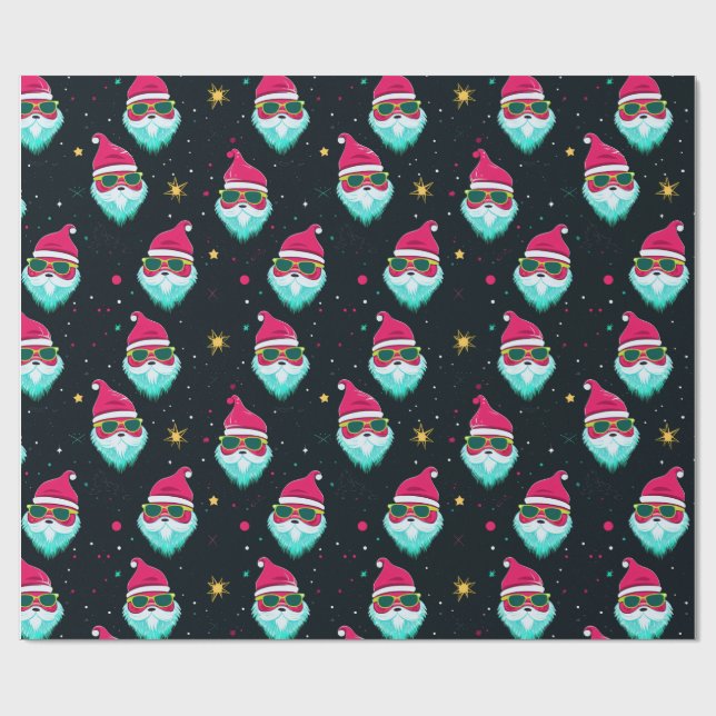 Retro Bright Pink Groovy Santa Claus Christmas  Wrapping Paper (Flat)
