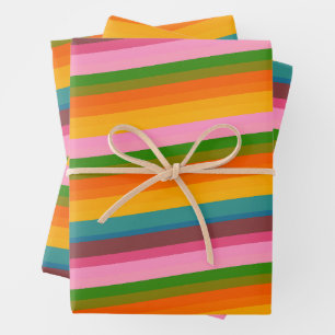 Retro Bright Rainbow Stripe Fun Colorful Festive Wrapping Paper Sheet