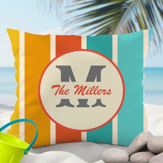 Retro Bright Summer Monogram  Cushion (Creator Uploaded)