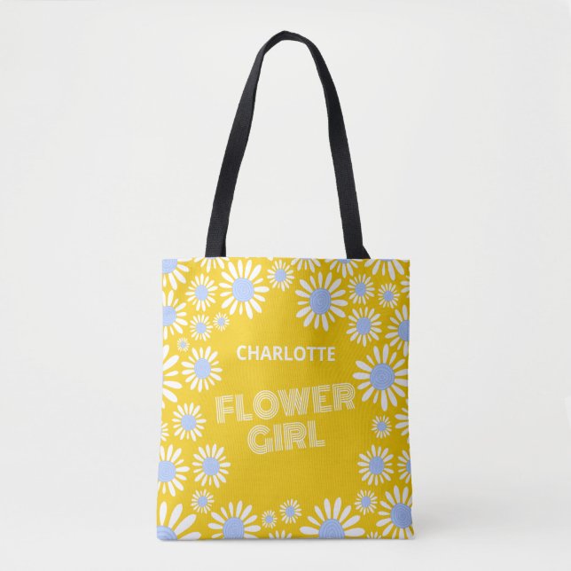 Retro Bright Yellow Daisy Custom Flower Girl Tote Bag (Front)