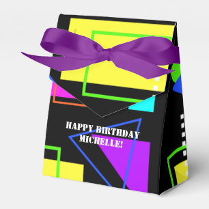 RETRO BRIGHTLY COLORED SHAPES PATTERN CUSTOM TEXT FAVOUR BOX