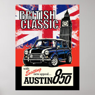 Retro British Classic Car Front Pop Art Poster