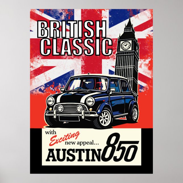 Retro British Classic Car Front Pop Art Poster (Front)