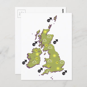 Retro British Isles weather map Postcard