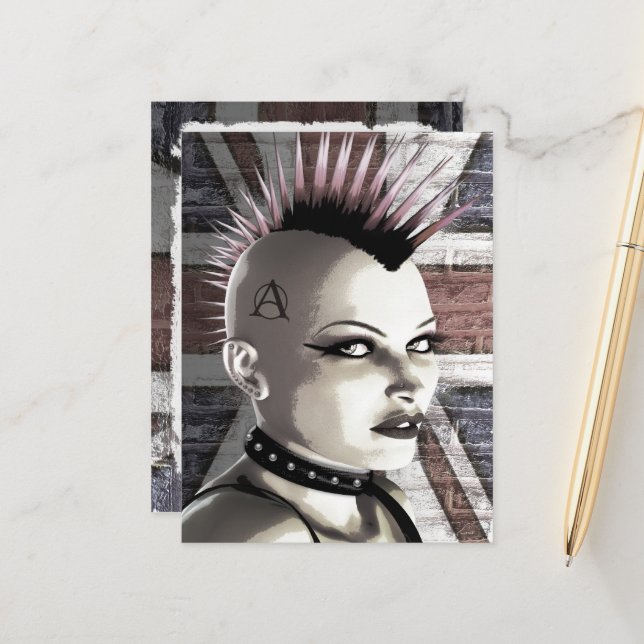 Retro British Punk Girl Postcard (Front/Back In Situ)
