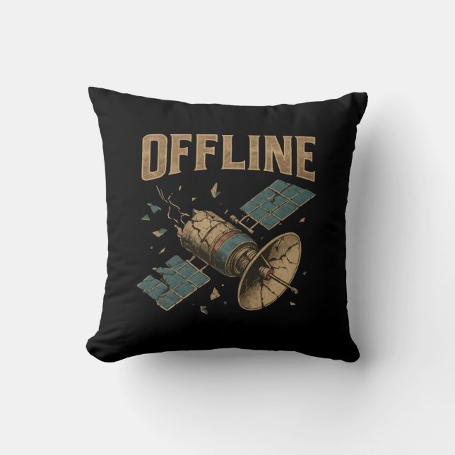 Retro Broken Satellite "OFFLINE" Space Art Cushion (Front)