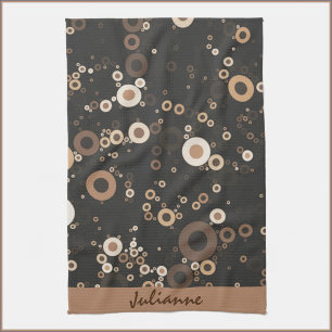 Retro Brown and Beige Circle Pattern  Tea Towel