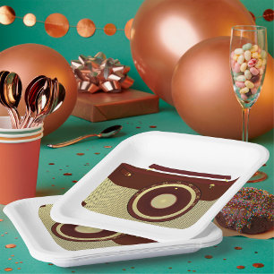 Retro Brown And Gold Antique Radio  Paper Plate