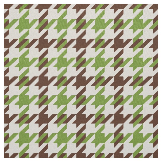 Retro brown and green houndstooth plaid pattern fabric (Swatch)