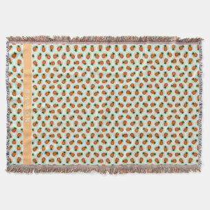 Retro brown and mint pineapple patterns monogram throw blanket