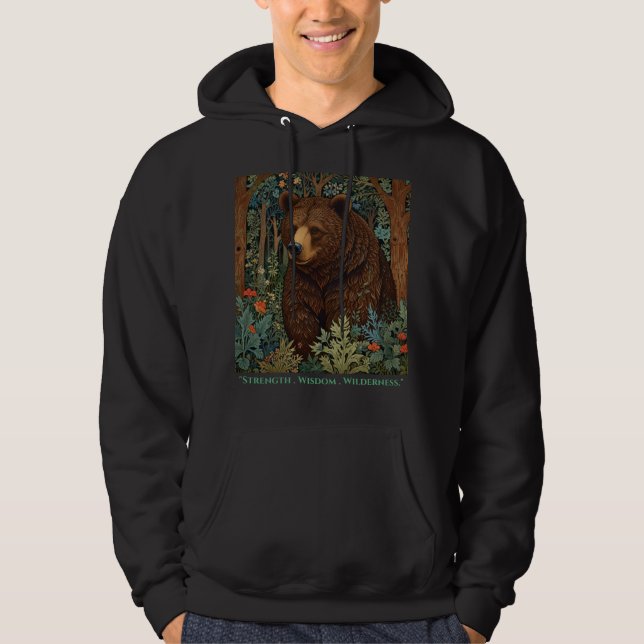 Retro brown bear artwork boho woodland forest hoodie (Front)