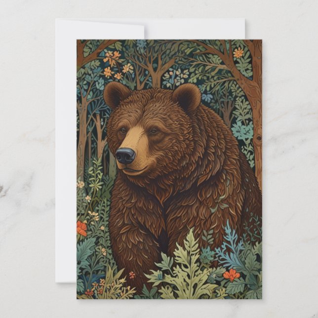 Retro brown bear artwork boho woodland forest invitation (Front)