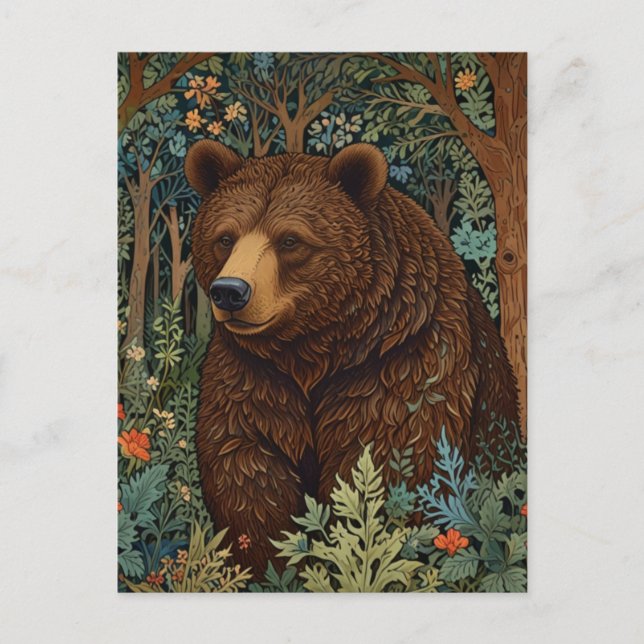 Retro brown bear artwork boho woodland forest postcard (Front)