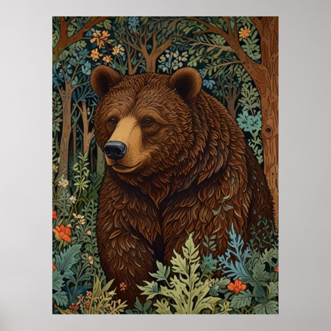 Retro brown bear artwork boho woodland forest poster (Front)
