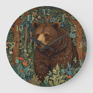 Retro brown bear boho woodland artwork large clock