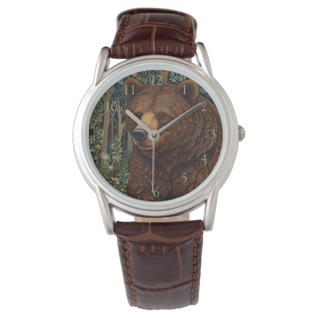 Retro brown bear boho woodland artwork watch (Front)