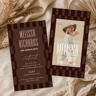 Retro Brown Beige Groovy Beauty Salon Custom Photo Business Card
