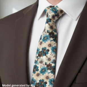 Retro Brown Blue Floral Tie