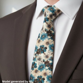 Retro Brown Blue Floral Tie