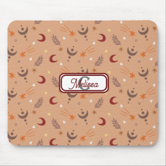Retro Brown Boho Whimsical Monogram Personalised Mouse Mat