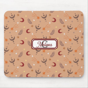 Retro Brown Boho Whimsical Monogram Personalized  Mouse Mat