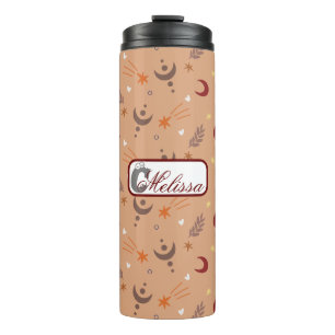 Retro Brown Boho Whimsical Pattern Personalized  Thermal Tumbler