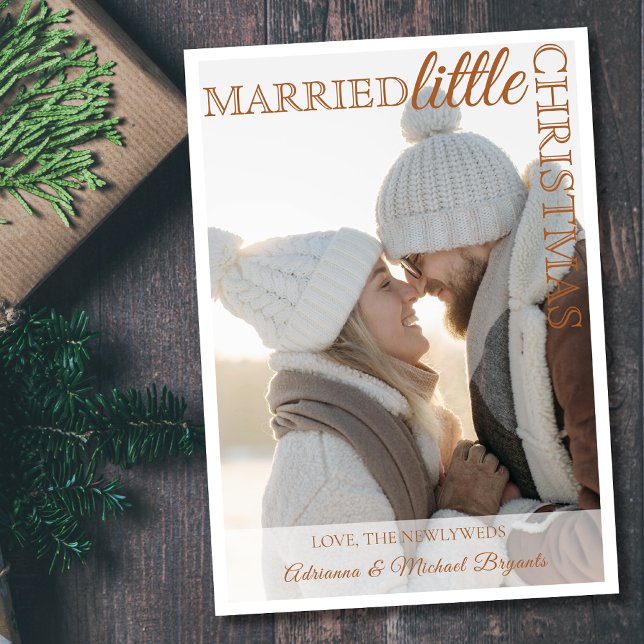 Retro Brown Calligraphy Married Little Christmas Holiday Card (Creator Uploaded)