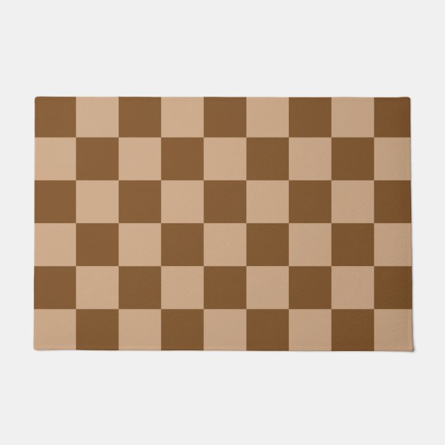 Retro Brown Checks Chequerboard Pattern  Doormat (Front)