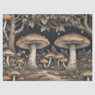 Retro Brown Cottagecore Mushrooms Tissue Paper