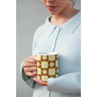 Retro Brown | Cream Checker Pattern Coffee Mug 